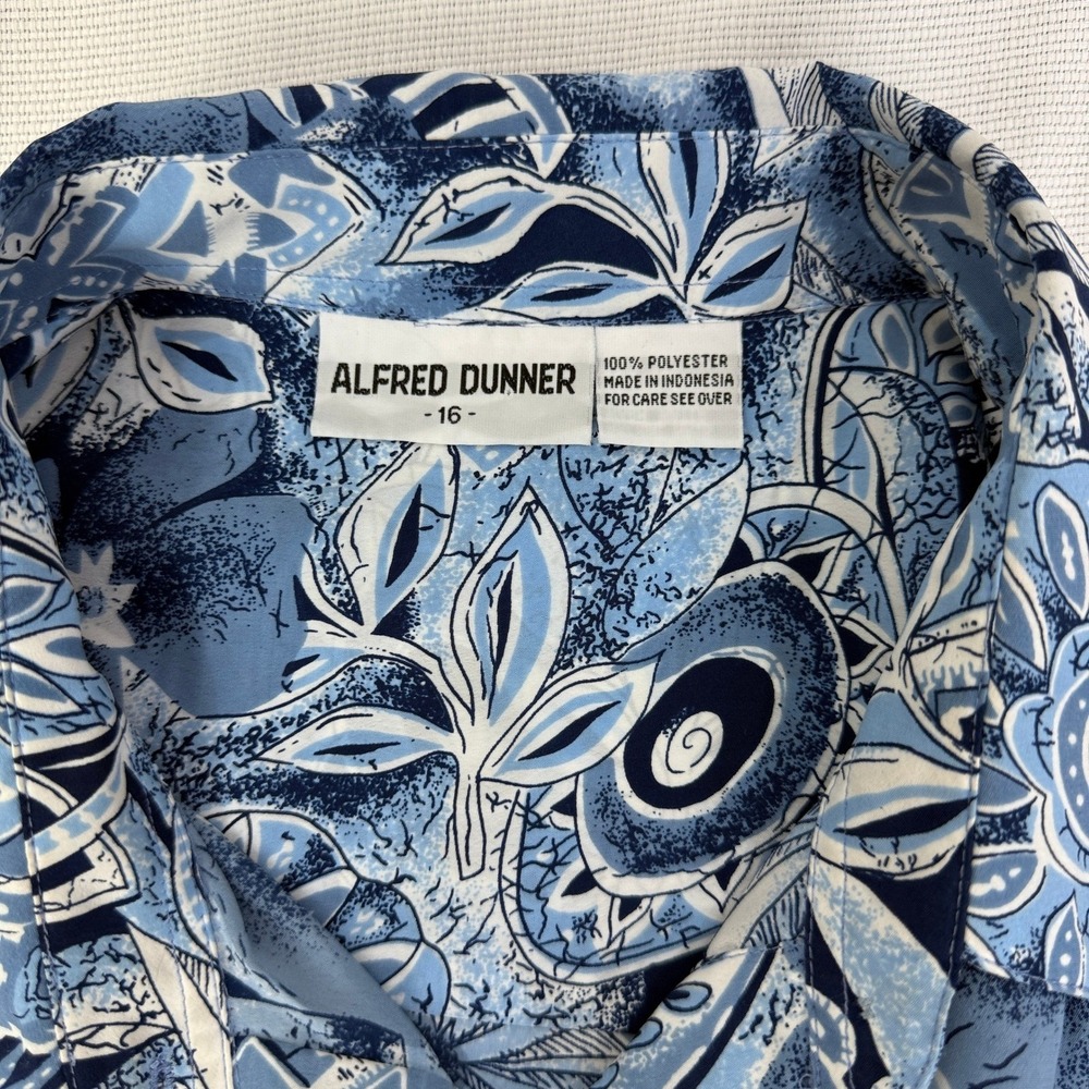 Alfred Dunner‎ Womens Blue Floral Button Down Short Sleeve Shirt Size 16